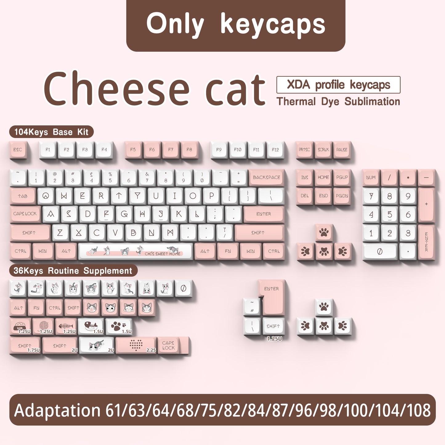 Chi's Sweet Home Cat PBT XDA Cute Pink Keycap Set