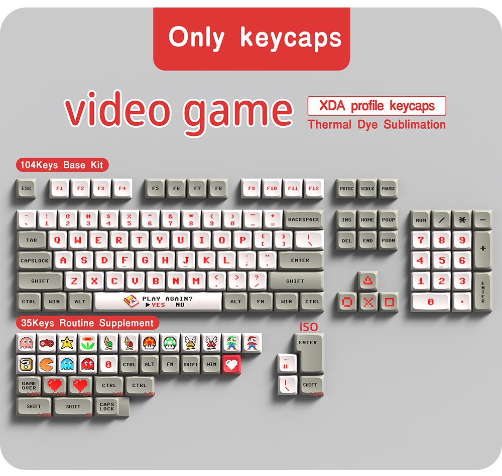 Super Mario Bros PBT XDA Retro Gaming White Keycap Set